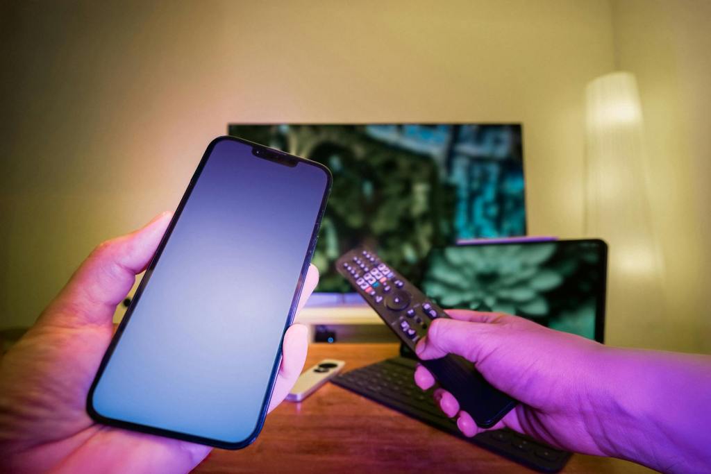 modern technology setup with tv and gadgets